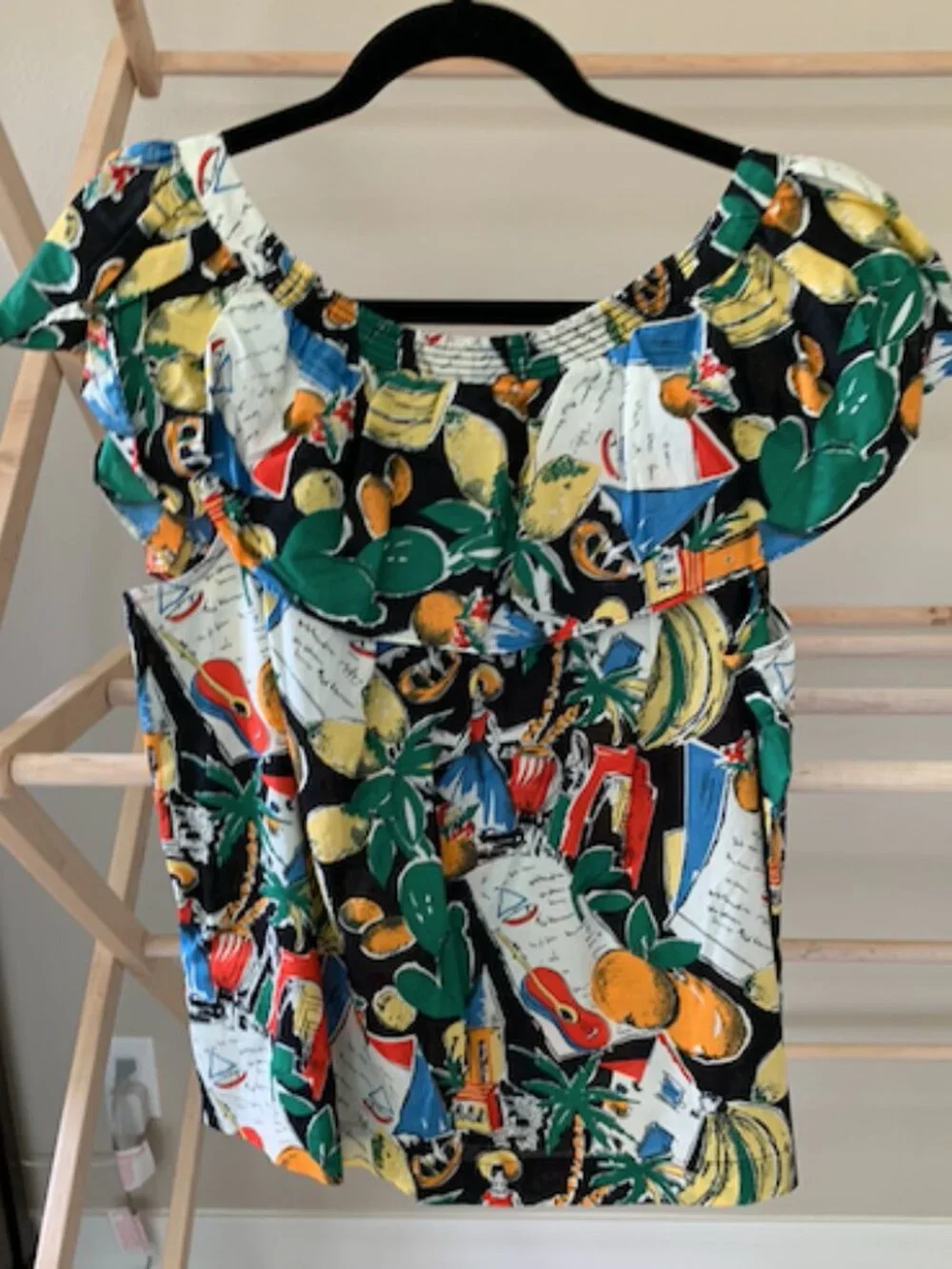 J. Crew Mediterranean Postcard Print Ruffle Off-Shoulder Cotton Top 14